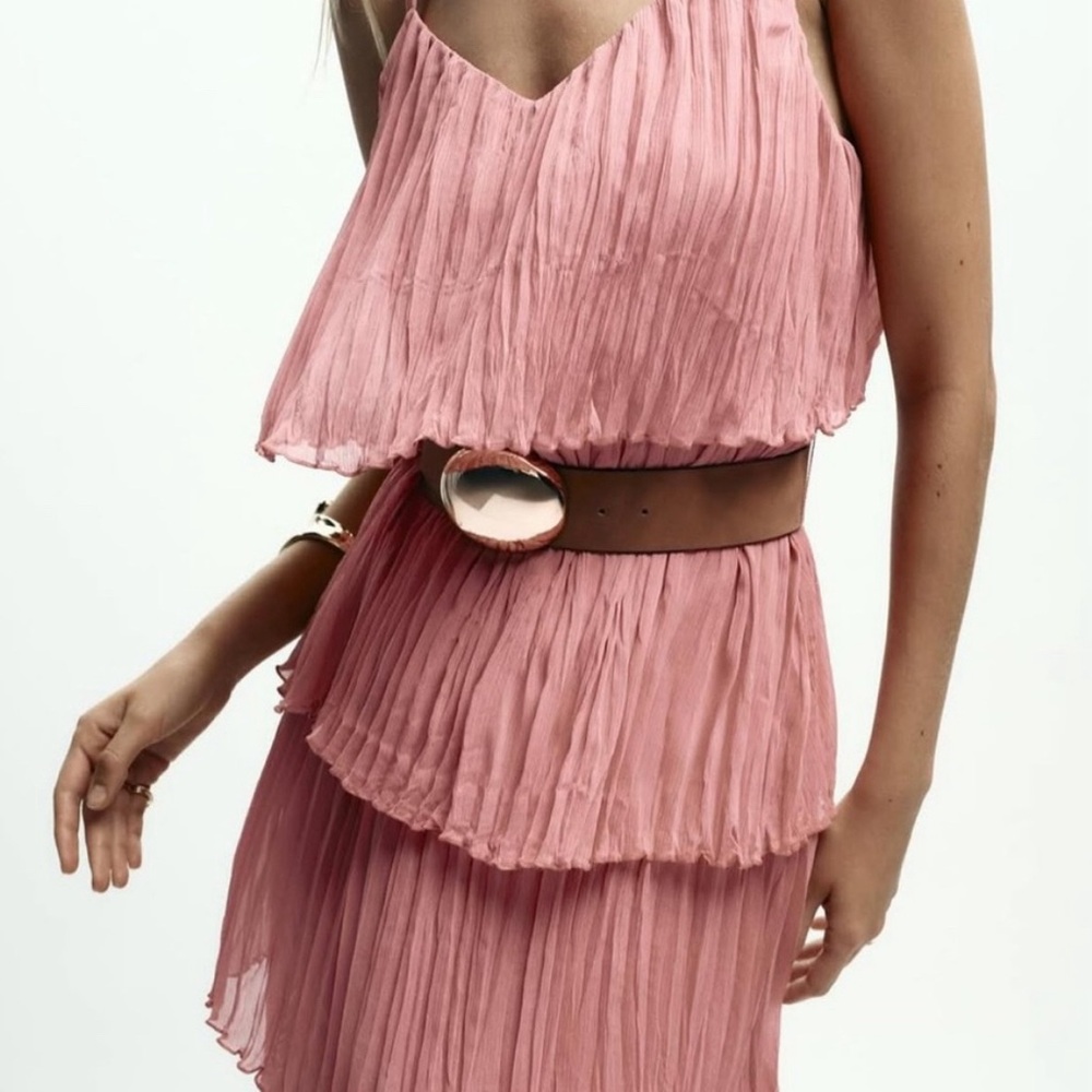 Zara Pink Pleated layered Dress
